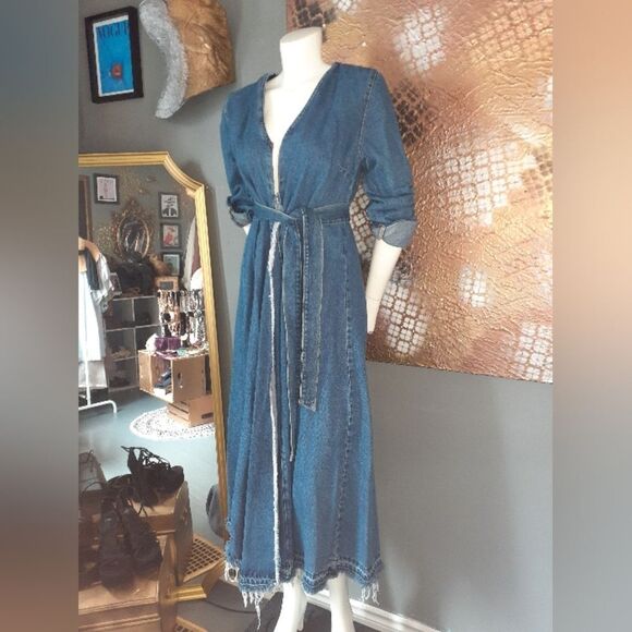 Zara Denim Long Sleeve Belted Coat/Wrap Dress - Picture 14 of 16